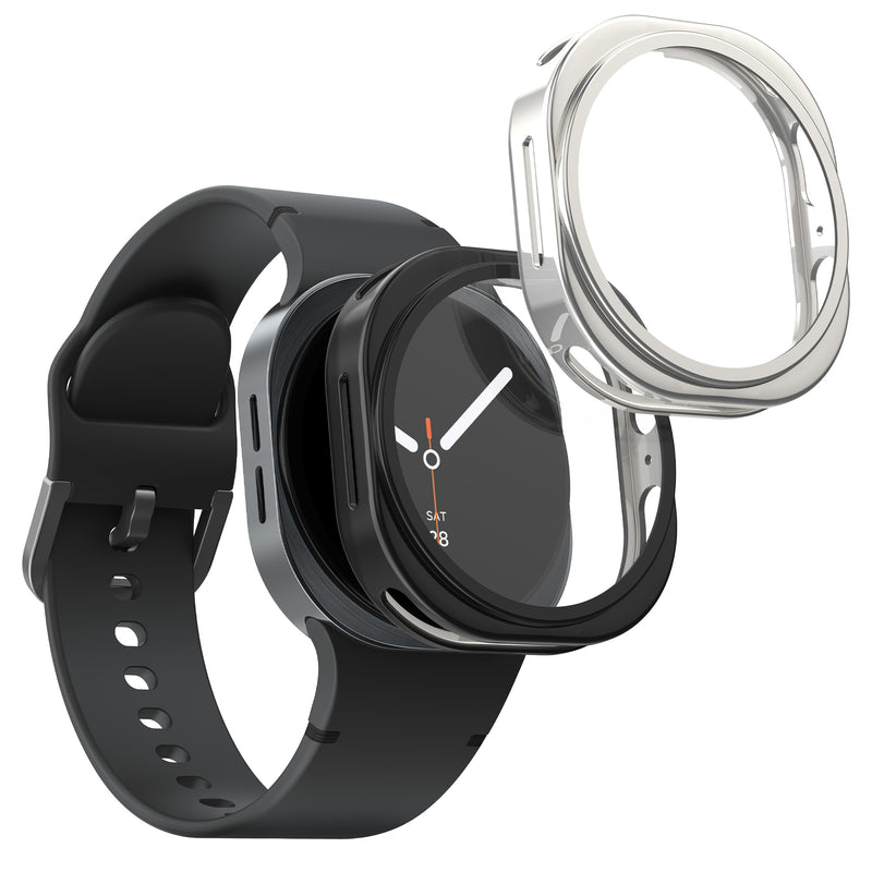 kwmobile 2x Schutzhülle kompatibel mit Samsung Galaxy Watch 8 (40mm) Hülle - Fullbody Cover Set aus Silikon - Schwarz Silber Schwarz  [dsg02]