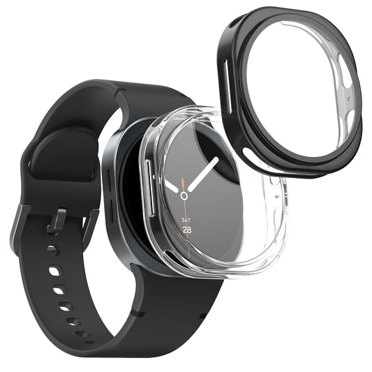 kwmobile 2x Schutzhülle kompatibel mit Samsung Galaxy Watch 8 (44mm) Hülle - Fullbody Cover Set aus Silikon - Transparent Schwarz Transparent  [dsg01]