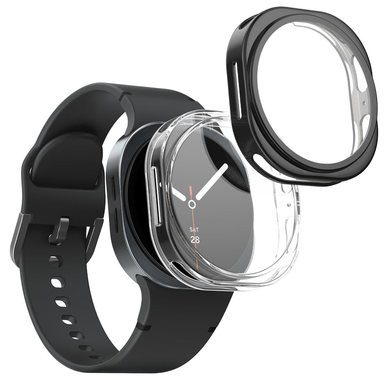 kwmobile 2x Schutzhülle kompatibel mit Samsung Galaxy Watch 8 (44mm) Hülle - Fullbody Cover Set aus Silikon - Transparent Schwarz Transparent  [dsg01]