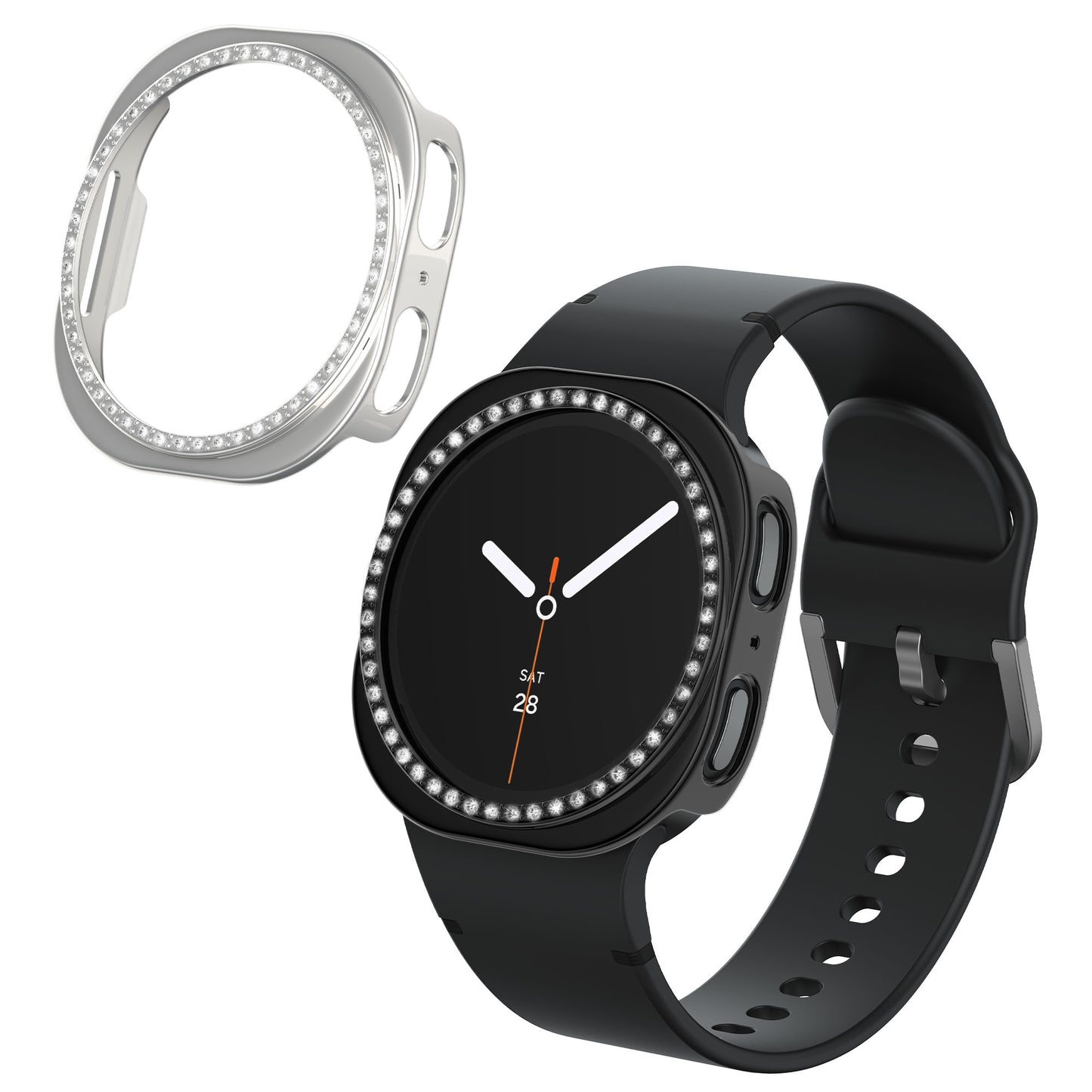 kwmobile 2x Kunststoff Hülle kompatibel mit Samsung Galaxy Watch 8 (40mm) Schutzhülle Schutzrahmen - Glitzer Schutz Zubehör in Schwarz Silber Schwarz  [dsg01]