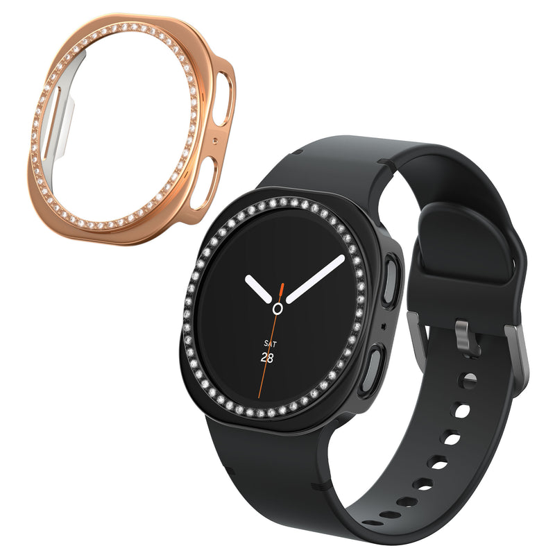 kwmobile 2x Kunststoff Hülle kompatibel mit Samsung Galaxy Watch 8 (40mm) Schutzhülle Schutzrahmen - Glitzer Schutz Zubehör in Schwarz Rosegold Schwarz  [dsg02]