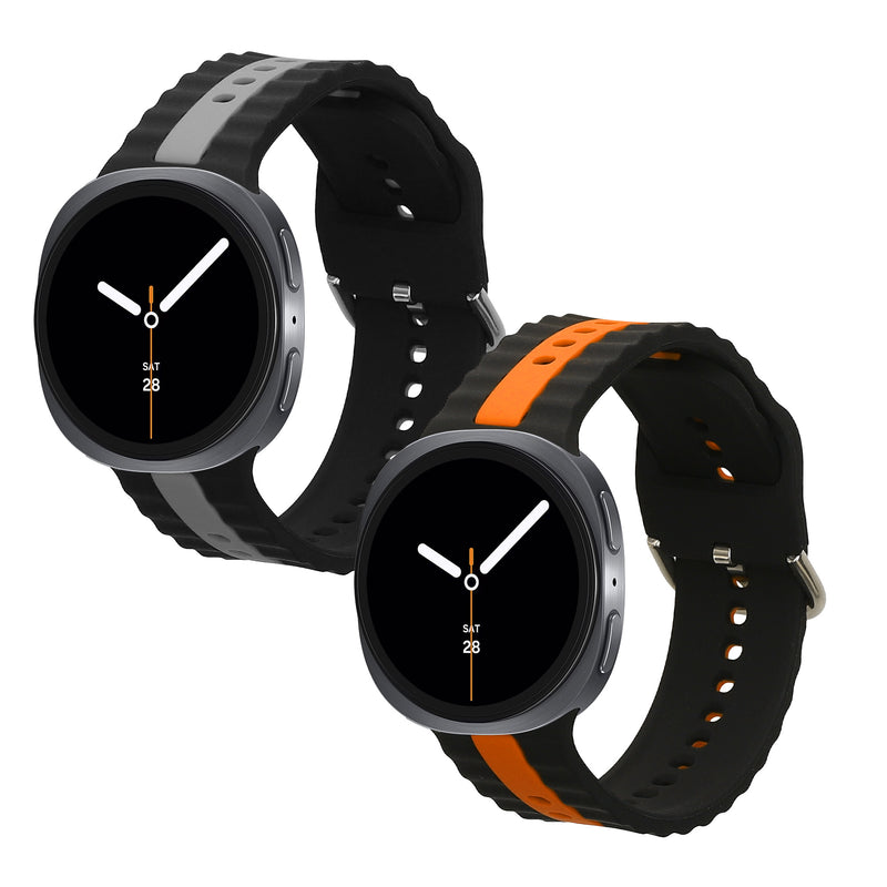 kwmobile 2x Uhrenarmband für Samsung Galaxy Watch 8 Galaxy / Galaxy Watch 8 Classic 46mm Armband - Fitnesstracker Band Set aus TPU Silikon - Ersatzarmband Smartwatch - Schwarz Grau Schwarz Orange Schwarz  [dsg01]