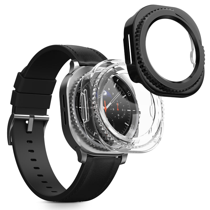 kwmobile 2x Cover kompatibel mit Samsung Galaxy Watch 8 Classic (46mm) Hülle - Fullbody Fitnesstracker Case Set aus Glas - Transparent Schwarz Transparent  [dsg01]