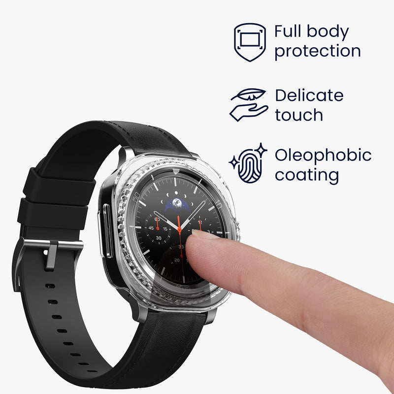 kwmobile 2x Glass Case for Samsung Galaxy Watch 8 Classic (46mm) Protective Case - Fullbody Fitness Tracker Case Set