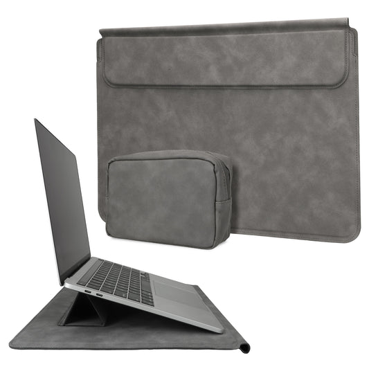 kwmobile Hülle für Apple Macbook 13" 14" 15" Laptop / Notebook / Ideapad Case - Cover mit Standfunktion und extra Tasche - Kunstleder Schutzhülle Grau Grau  