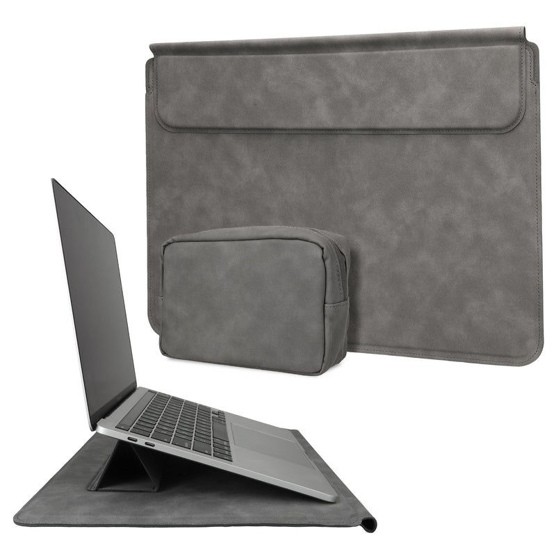 kwmobile Hülle für Apple Macbook 13" 14" 15" Laptop / Notebook / Ideapad Case - Cover mit Standfunktion und extra Tasche - Kunstleder Schutzhülle Grau Grau  