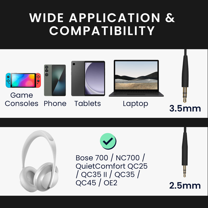 kwmobile Headphone Cable for Bose 700 / NC700 / QuietComfort QC25 / QC35 II / QC35 / QC45 / OE2 - 3.5mm Replacement Cable 100cm - 3.5mm Jack Cable