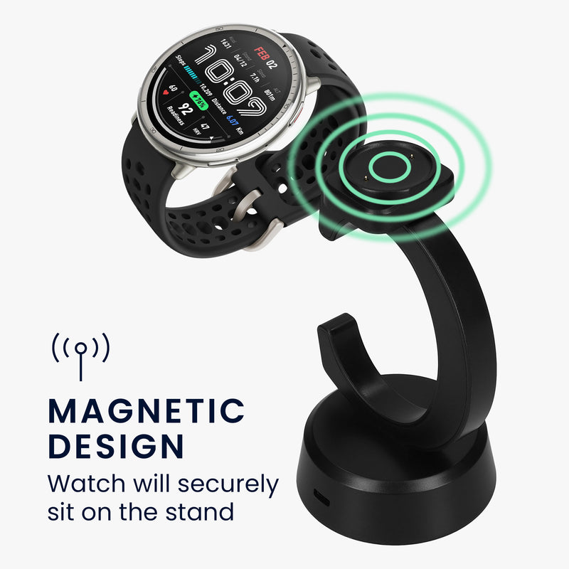kwmobile USB Charger compatible with Amazfit Bip 6 / Amazfit Active 2 (A2437) / Active 2 Square (A2434) - USB Cable Charger Stand - Smart Watch Charging Station - Charging Cable with Stand Function