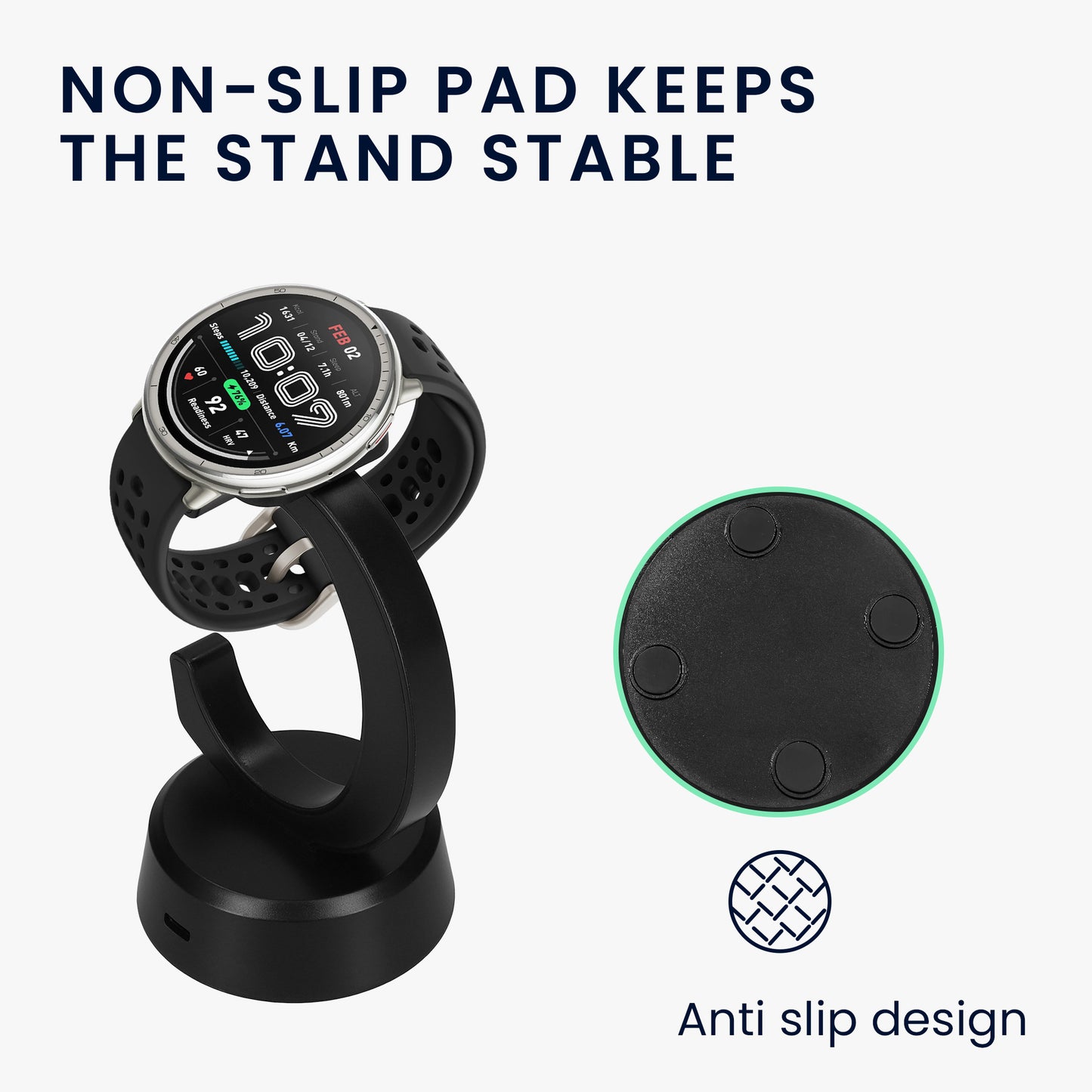 kwmobile USB Charger compatible with Amazfit Bip 6 / Amazfit Active 2 (A2437) / Active 2 Square (A2434) - USB Cable Charger Stand - Smart Watch Charging Station - Charging Cable with Stand Function
