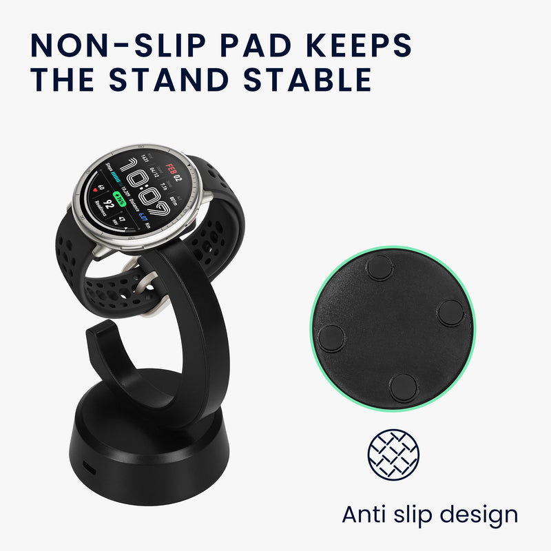 kwmobile USB Charger compatible with Amazfit Bip 6 / Amazfit Active 2 (A2437) / Active 2 Square (A2434) - USB Cable Charger Stand - Smart Watch Charging Station - Charging Cable with Stand Function