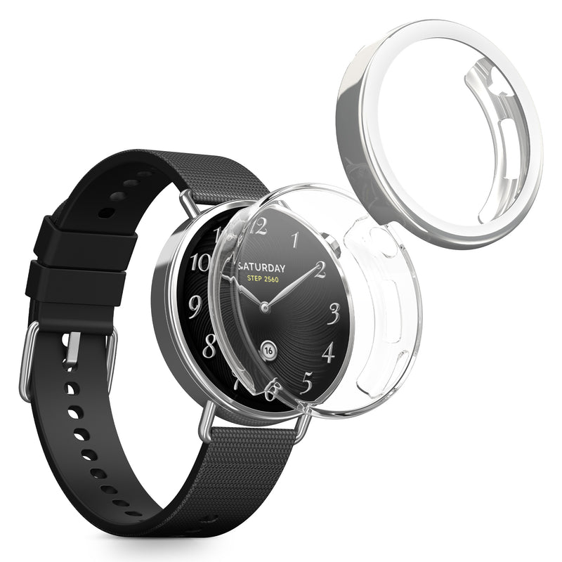 kwmobile 2x Schutzhülle kompatibel mit Xiaomi Watch S4 41mm Hülle - Fullbody Cover Set aus Silikon - Transparent Silber Transparent  [dsg02]