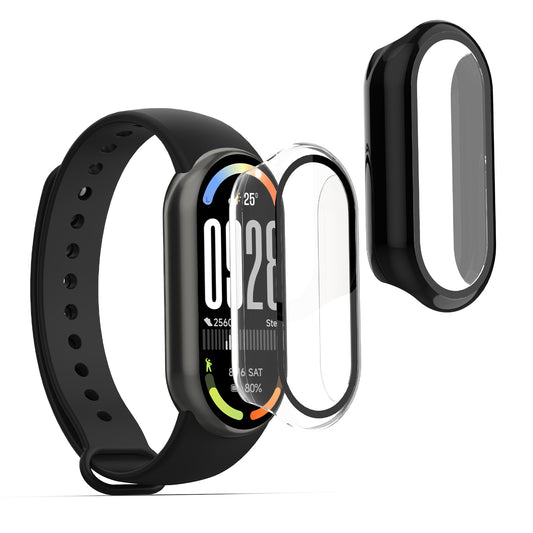 kwmobile 2x Cover kompatibel mit Xiaomi Mi Band 10 / Smart Band 10 Hülle - Fullbody Fitnesstracker Case Set aus Glas - Transparent Schwarz Transparent  [dsg01]