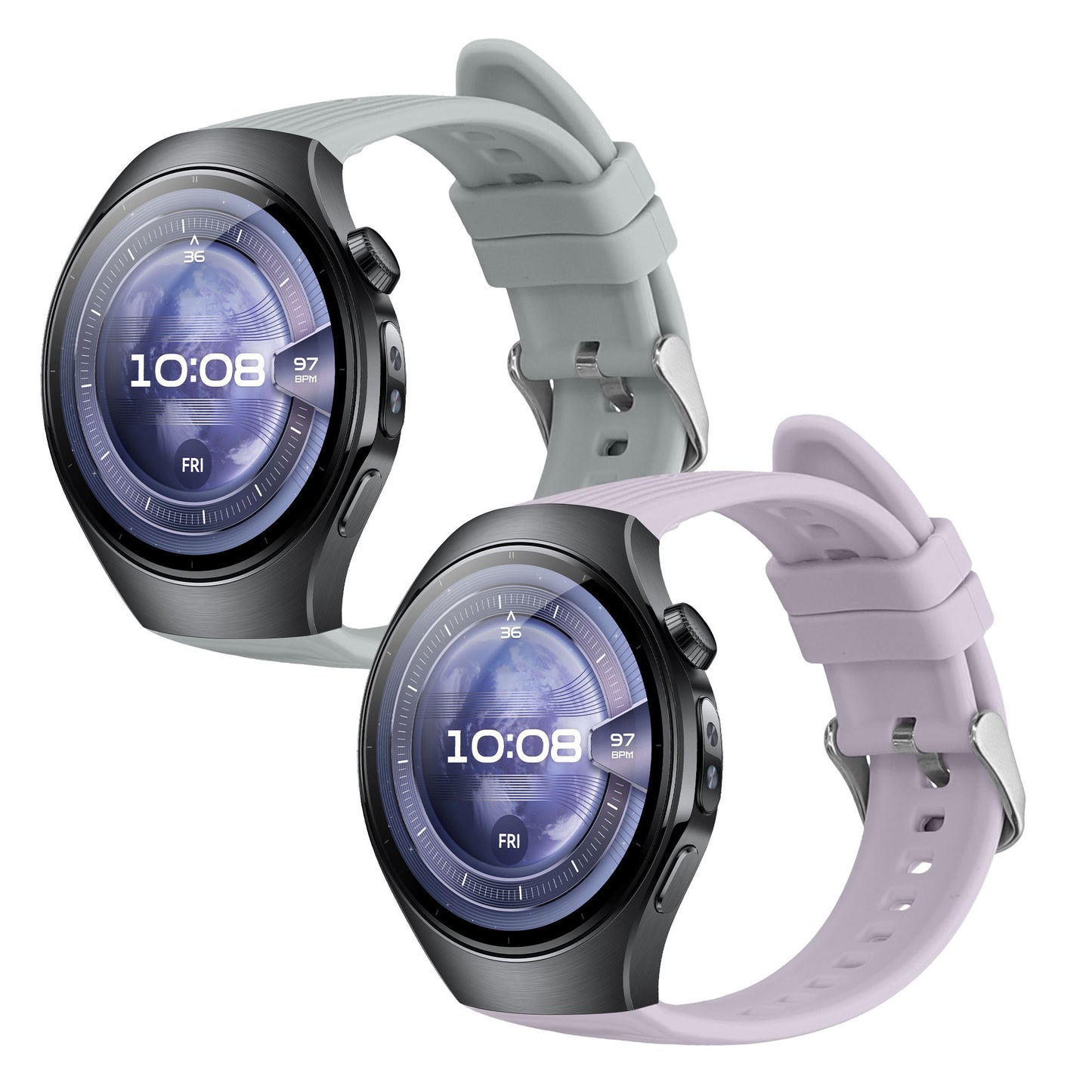 kwmobile 2x Uhrenarmband für Huawei Watch 5 42mm Armband - Fitnesstracker Band Set aus TPU Silikon - Ersatzarmband Smartwatch - Lavendel Hellblau Lavendel  [dsg02]