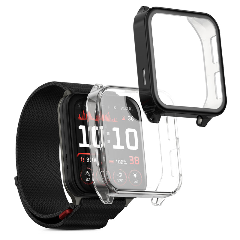 kwmobile 2x Schutzhülle kompatibel mit Garmin Venu X1 Hülle - Fullbody Cover Set aus Silikon - Transparent Schwarz Transparent  [dsg01]