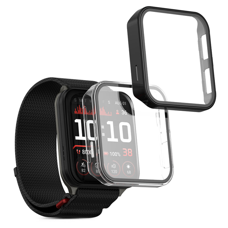kwmobile 2x Cover kompatibel mit Garmin Venu X1 Hülle - Fullbody Fitnesstracker Case Set aus Glas - Transparent Schwarz Transparent  [dsg01]