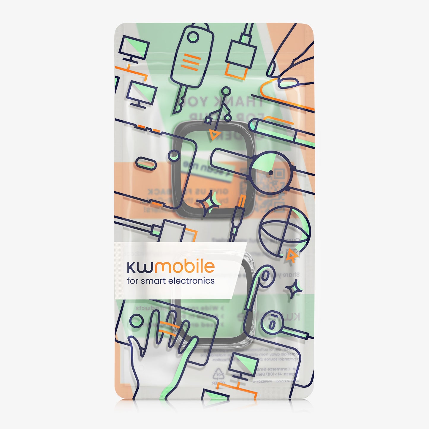 kwmobile Glass Case for Amazfit Active 2 Square Protective Cover Full-Body Fitness Tracker Case Set