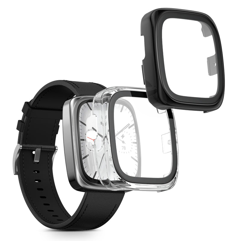 kwmobile 2x Cover kompatibel mit Amazfit Active 2 Square Hülle - Fullbody Fitnesstracker Case Set aus Glas - Transparent Schwarz Transparent  [dsg01]
