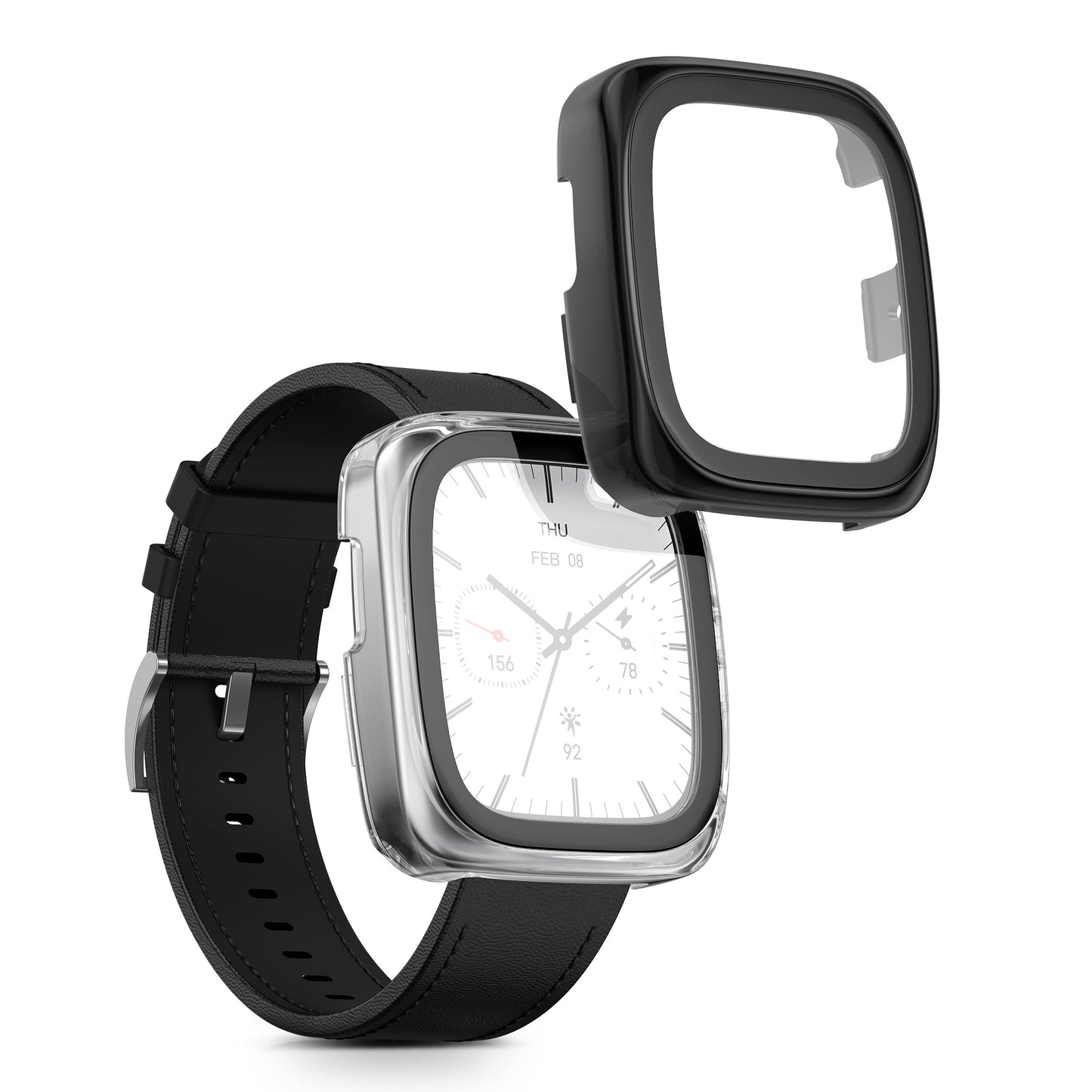 kwmobile Glass Case for Amazfit Active 2 Square Protective Cover Full-Body Fitness Tracker Case Set