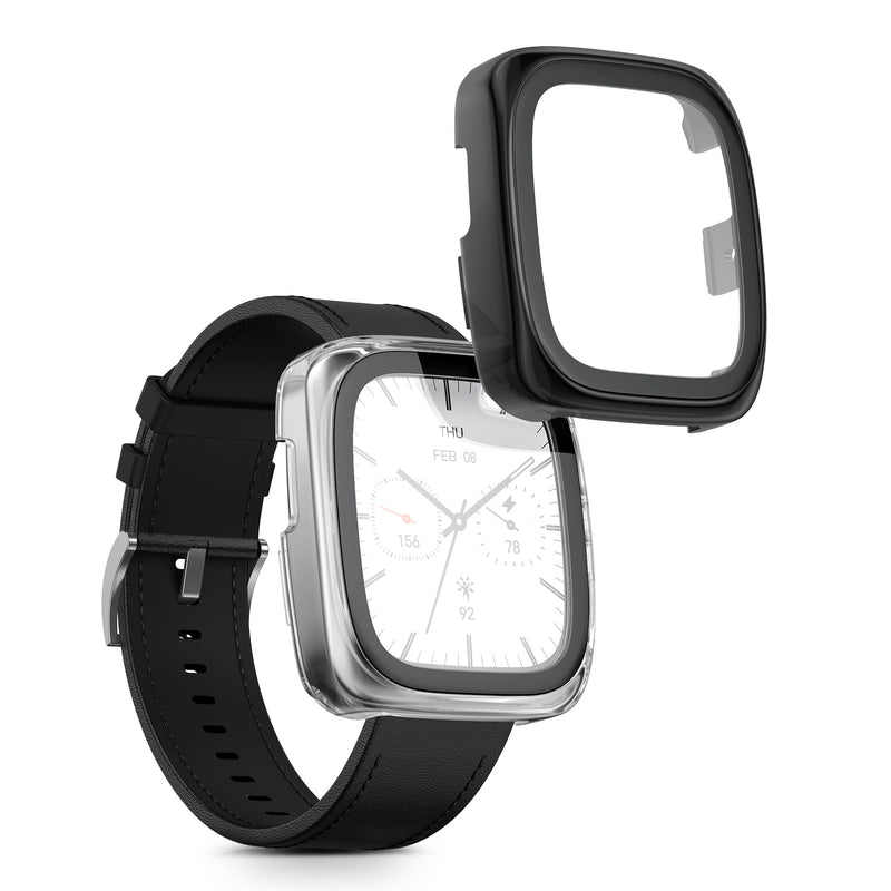 kwmobile Glass Case for Amazfit Active 2 Square Protective Cover Full-Body Fitness Tracker Case Set