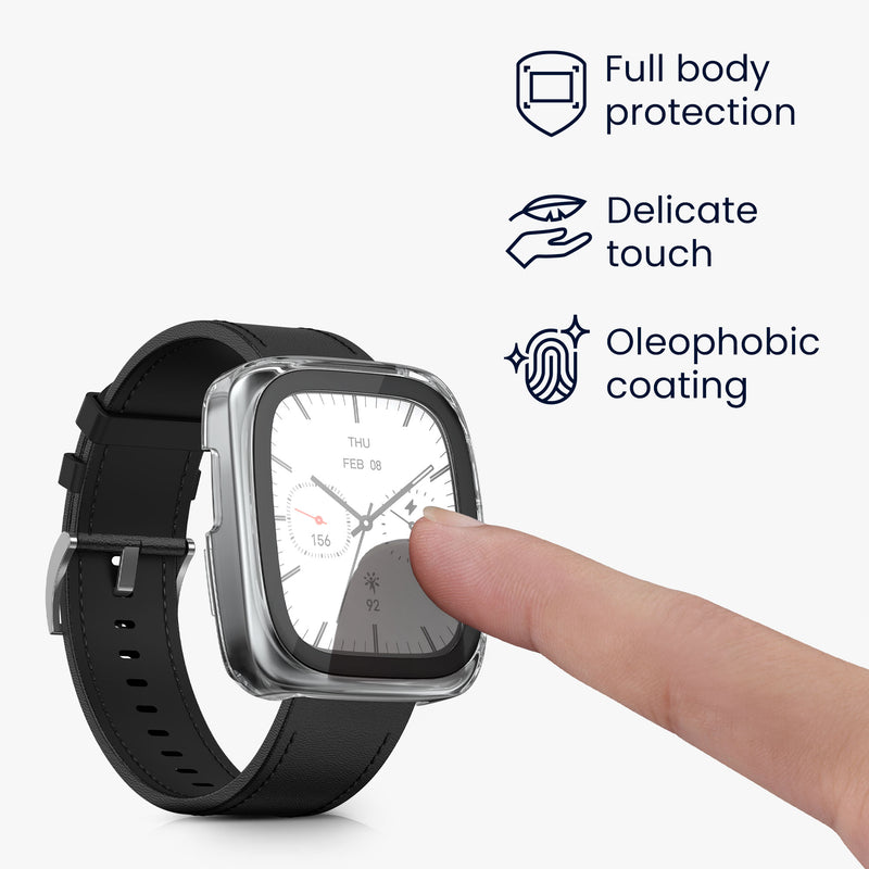 kwmobile Glass Case for Amazfit Active 2 Square Protective Cover Full-Body Fitness Tracker Case Set
