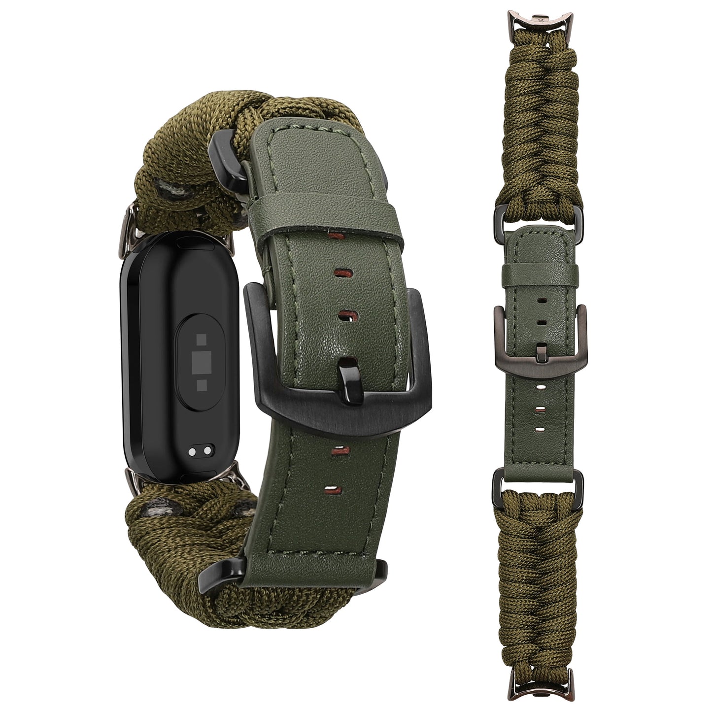 kwmobile Ersatzarmband geflochten kompatibel mit Xiaomi Mi Band 10 / Mi Band 9 / 8 Armband - Fitnesstracker Sportarmband aus PU Leder mit Uhrenverschluss - Dunkelgrün Dunkelgrün  [dsg01]