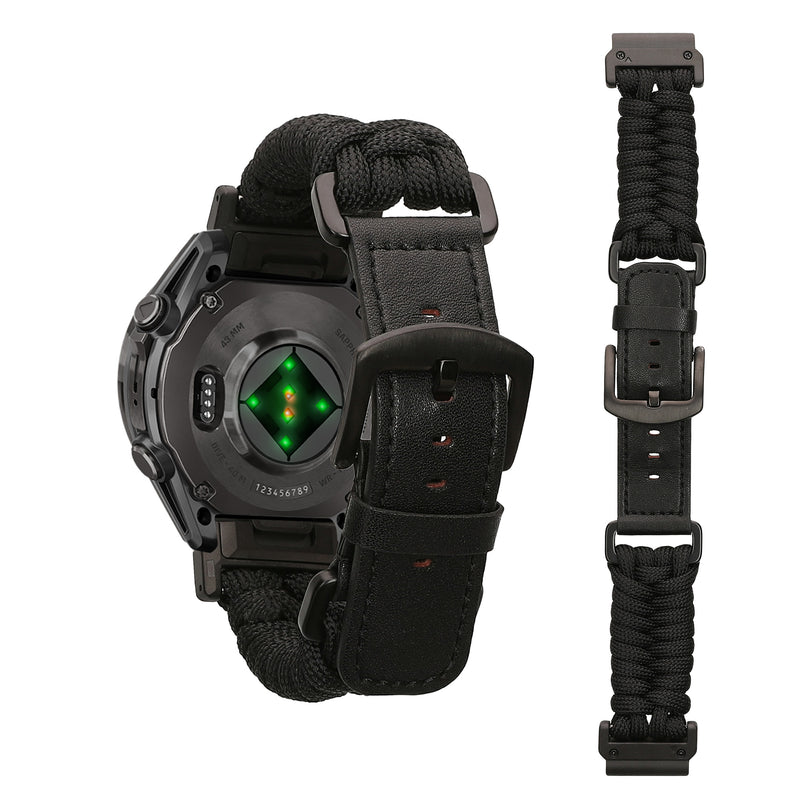 kwmobile Ersatzarmband geflochten kompatibel mit Garmin 22mm Fenix 8 47mm / Tactix 8 47mm / Instinct 45mm / Epix Armband - Fitnesstracker Sportarmband aus PU Leder mit Uhrenverschluss - Schwarz Schwarz  [dsg01]