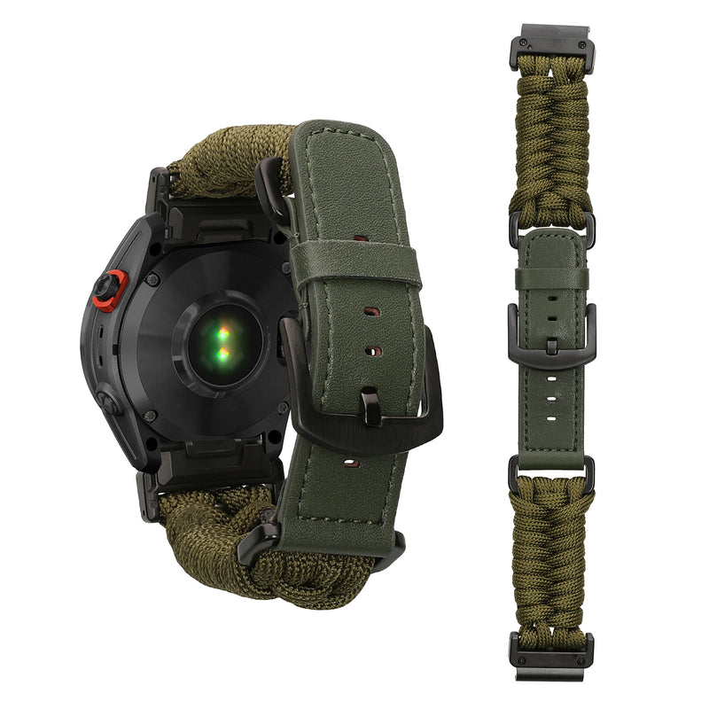 kwmobile Ersatzarmband geflochten kompatibel mit Garmin 20mm Fenix 8 43mm / Fenix 7S / Fenix 6S / Epix Pro 42mm Armband - Fitnesstracker Sportarmband aus PU Leder mit Uhrenverschluss - Dunkelgrün Dunkelgrün  [dsg01]