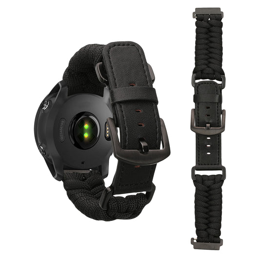 kwmobile Ersatzarmband geflochten kompatibel mit Garmin Forerunner 55 / 158 / 245 / 245 Music / 645 Armband - Fitnesstracker Sportarmband aus PU Leder mit Uhrenverschluss - Schwarz Schwarz  [dsg01]