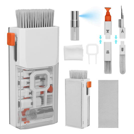 kwmobile 8-in-1 Tastatur Reinigungsset mit Bürste - Reinigungsstift Cleaning Kit für Kopfhörer Handy Laptop Kamera Ohrhörer - PC Zubehör - Gaming Gadgets - Technik Accessories Weiß  [dsg01]