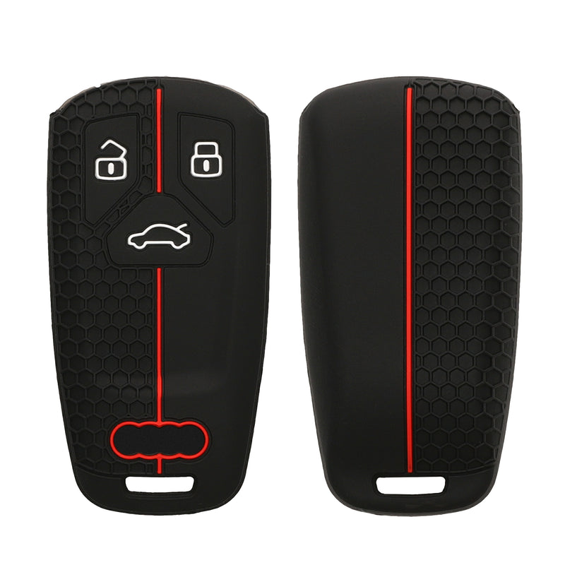 kwmobile Autoschlüssel Schutzhülle kompatibel mit Audi 3-Tasten Smartkey Autoschlüssel (nur Keyless Go) Hülle - Schlüsselhülle aus Silikon - in Schwarz Rot Schwarz  [dsg01]
