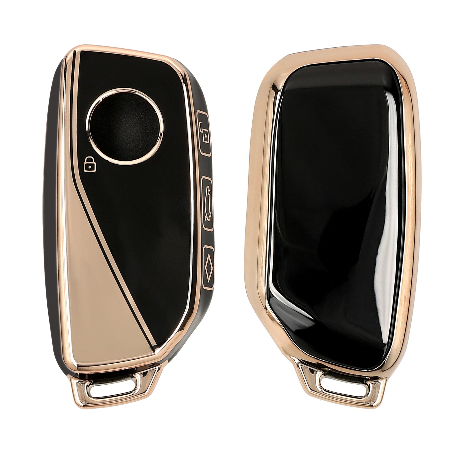 kwmobile Autoschlüssel Hülle kompatibel mit BMW 4-Tasten X7 X1 U11 iX ix1 7er G07 I7 Autoschlüssel - Schlüsselhülle Silikon Cover - Schwarz Gold Schwarz  [dsg01]
