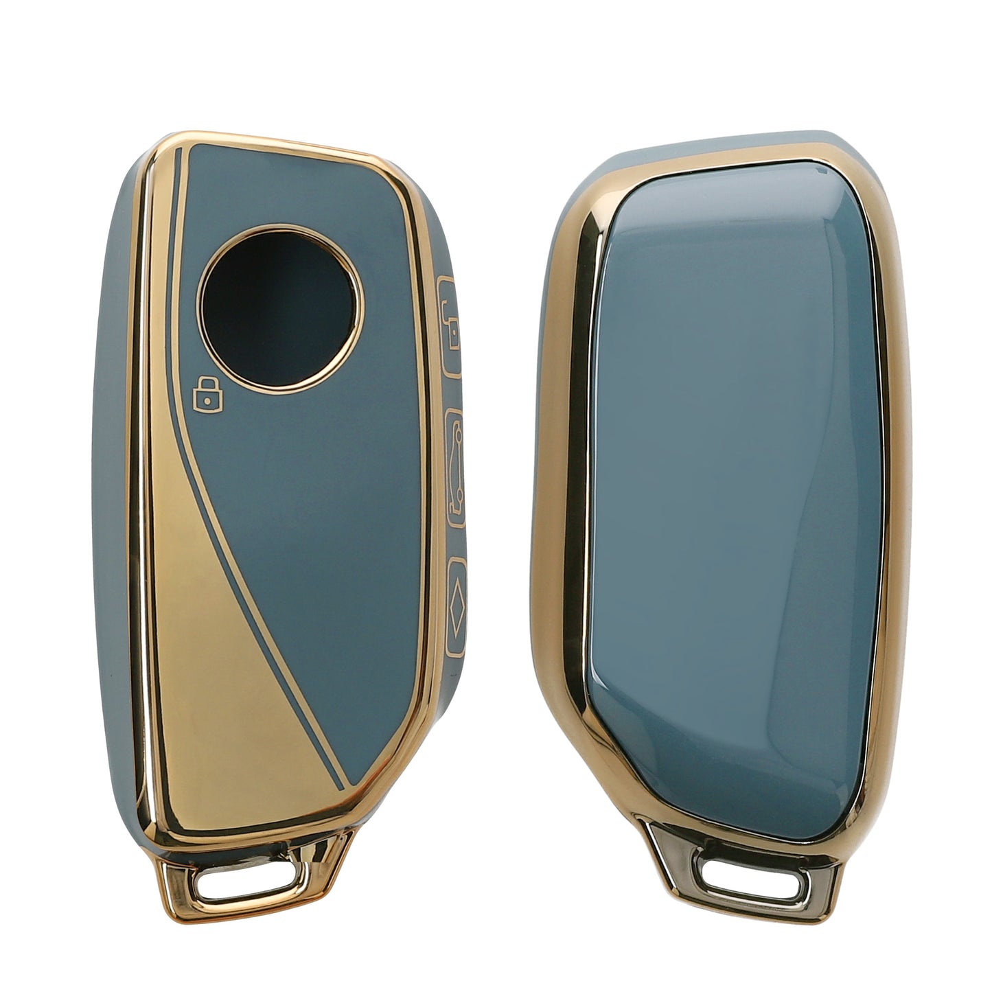 kwmobile Autoschlüssel Hülle kompatibel mit BMW 4-Tasten X7 X1 U11 iX ix1 7er G07 I7 Autoschlüssel - Schlüsselhülle Silikon Cover - Blau Gold Blau  [dsg03]