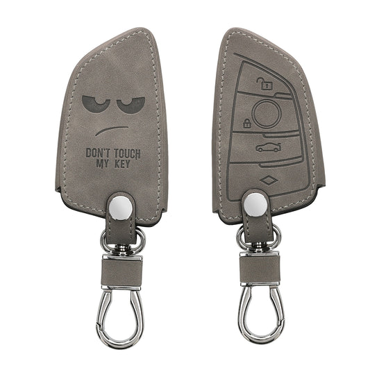 kwmobile Autoschlüssel Hülle kompatibel mit BMW 3-Tasten Smart Key Autoschlüssel - Kunstleder Schutzhülle Schlüsselhülle Cover Don't touch my Key Grau Grau  [dsg01]
