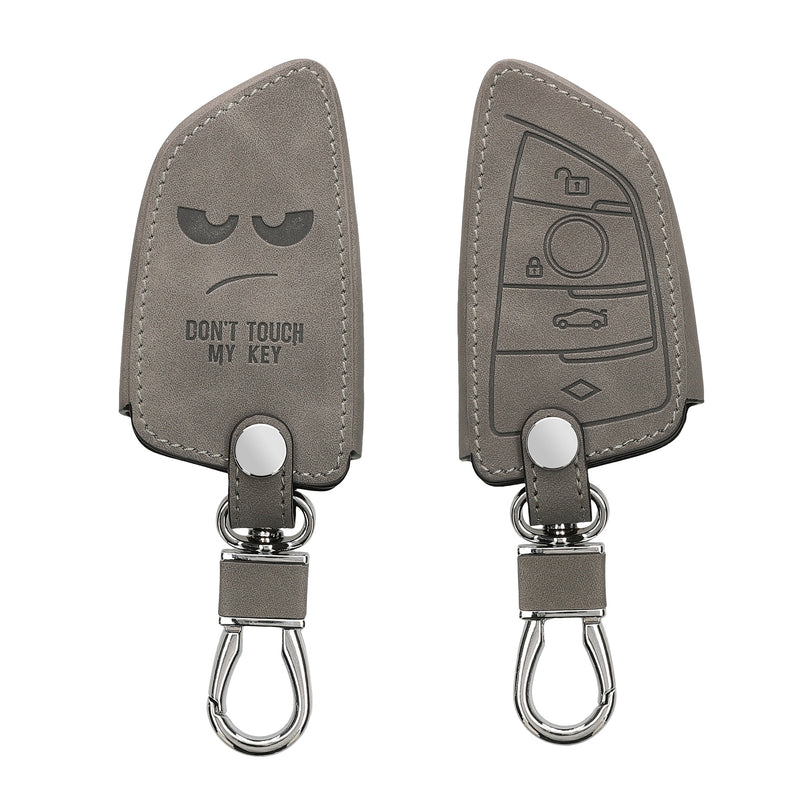 kwmobile Autoschlüssel Hülle kompatibel mit BMW 3-Tasten Smart Key Autoschlüssel - Kunstleder Schutzhülle Schlüsselhülle Cover Don't touch my Key Grau Grau  [dsg01]