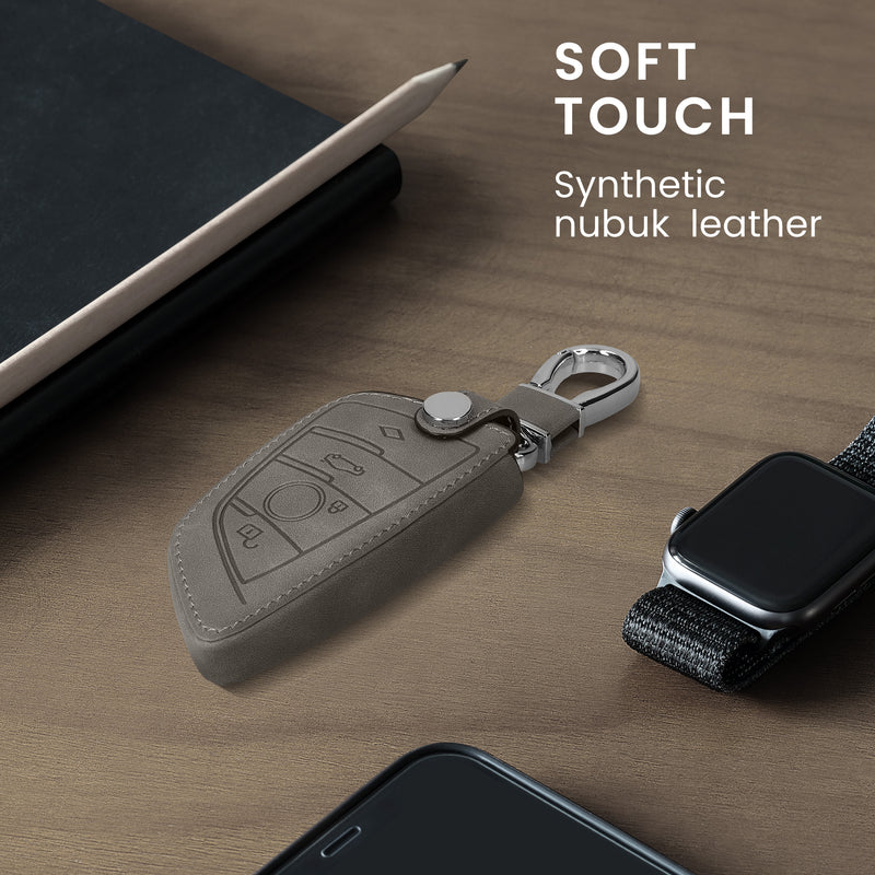 kwmobile Car Key Fob Cover Compatible with BMW 3-Button Smart Key - Faux Leather Protective Case Key Shell Cover