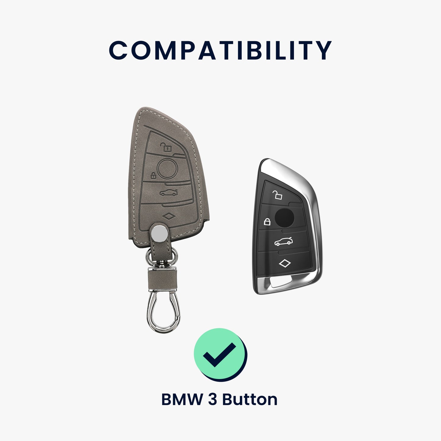 kwmobile Car Key Fob Cover Compatible with BMW 3-Button Smart Key - Faux Leather Protective Case Key Shell Cover