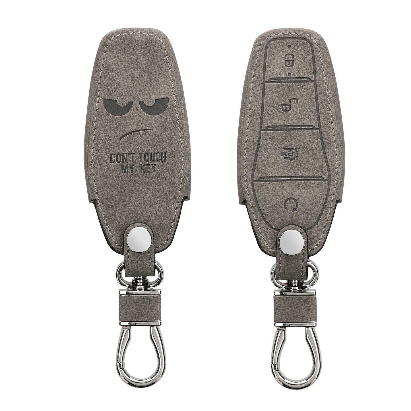 kwmobile Autoschlüssel Hülle kompatibel mit BYD Atto 3 / Sealion / Han / Tang / Dolphin / Seal - Kunstleder Schutzhülle Schlüsselhülle Cover Don't touch my Key Grau Grau  [dsg01]
