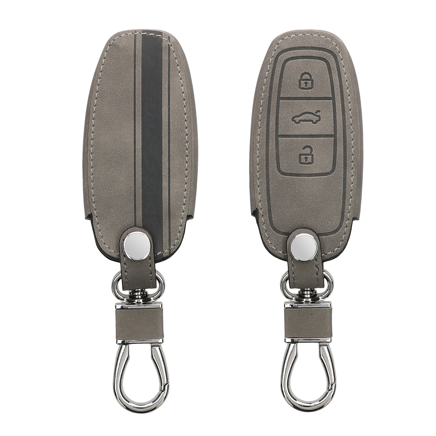 kwmobile Autoschlüssel Hülle kompatibel mit Audi A6 A7 A8 Q7 Q8 3-Tasten Autoschlüssel Keyless - Kunstleder Schutzhülle Schlüsselhülle Cover Rallystreifen Sidelines Grau Grau  [dsg02]