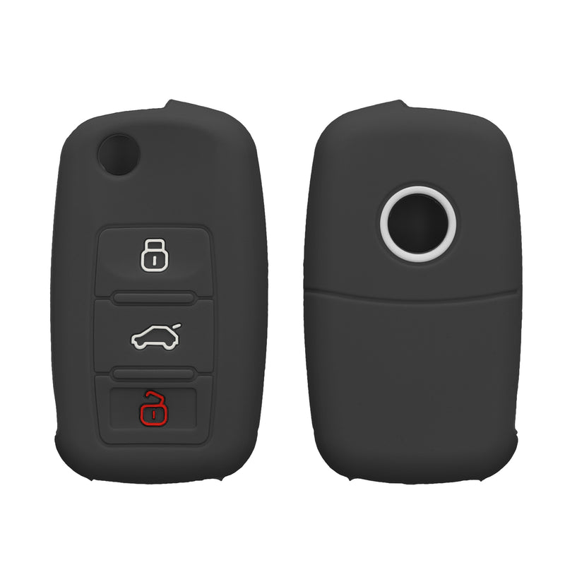 kwmobile Autoschlüssel Silikon Hülle kompatibel mit VW Skoda Seat 3-Tasten Autoschlüssel - Schlüsselhülle in Schwarz matt Schwarz matt  