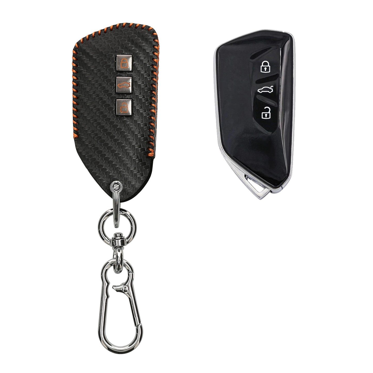 kwmobile Autoschlüssel Kunstleder Hülle kompatibel mit VW Golf 8 3-Tasten Autoschlüssel Cover - Schlüsselhülle mit Schlüsselring - Schwarz  [dsg02]