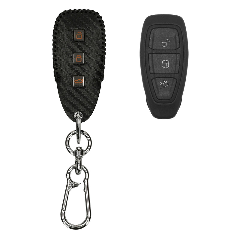 kwmobile Autoschlüssel Kunstleder Hülle kompatibel mit Ford 3-Tasten Autoschlüssel Keyless Go Cover - Schlüsselhülle mit Schlüsselring - Schwarz  [dsg01]