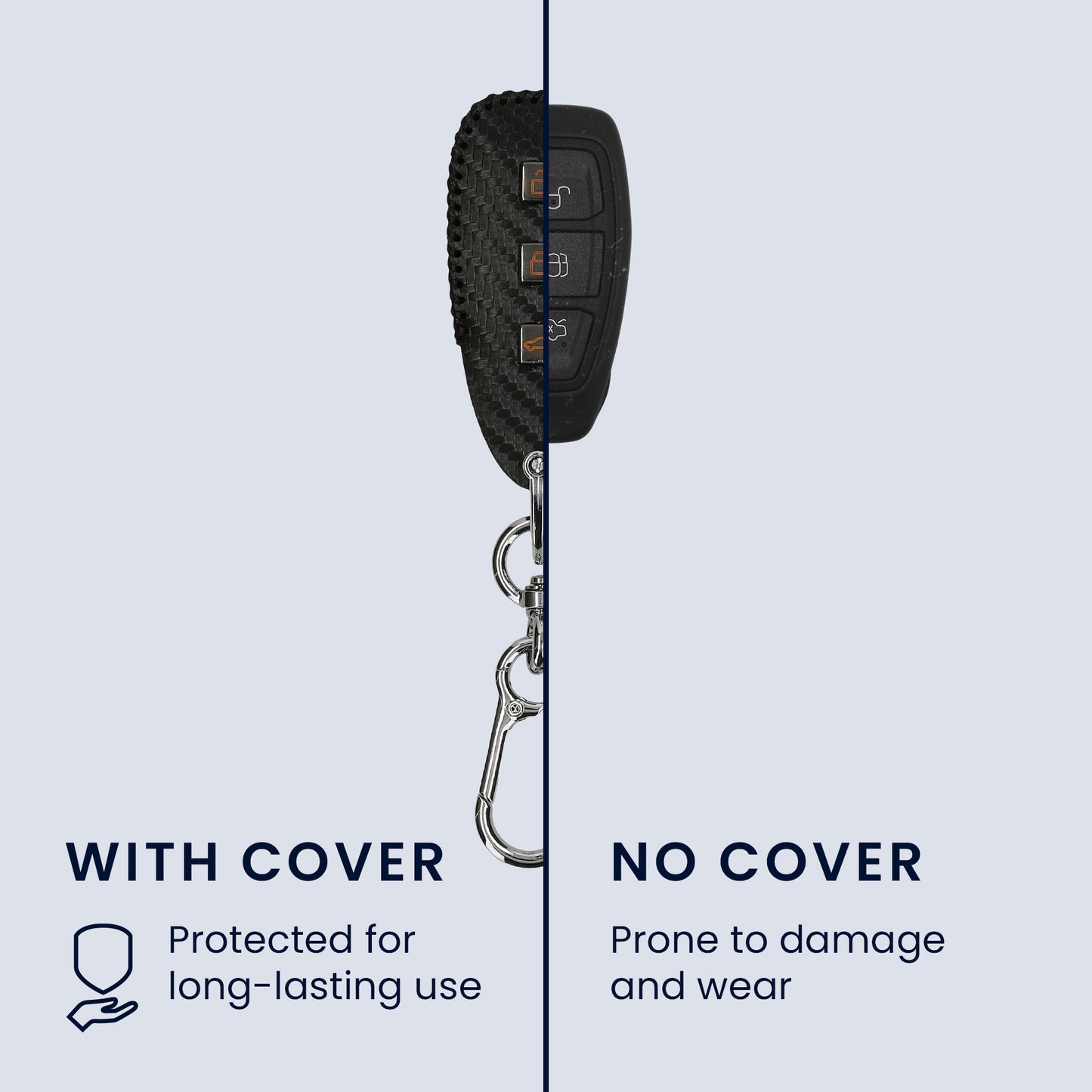kwmobile Car Key Cover Compatible with Ford 3-Button Car Key Keyless Go Cover - Key Shell with Keychain