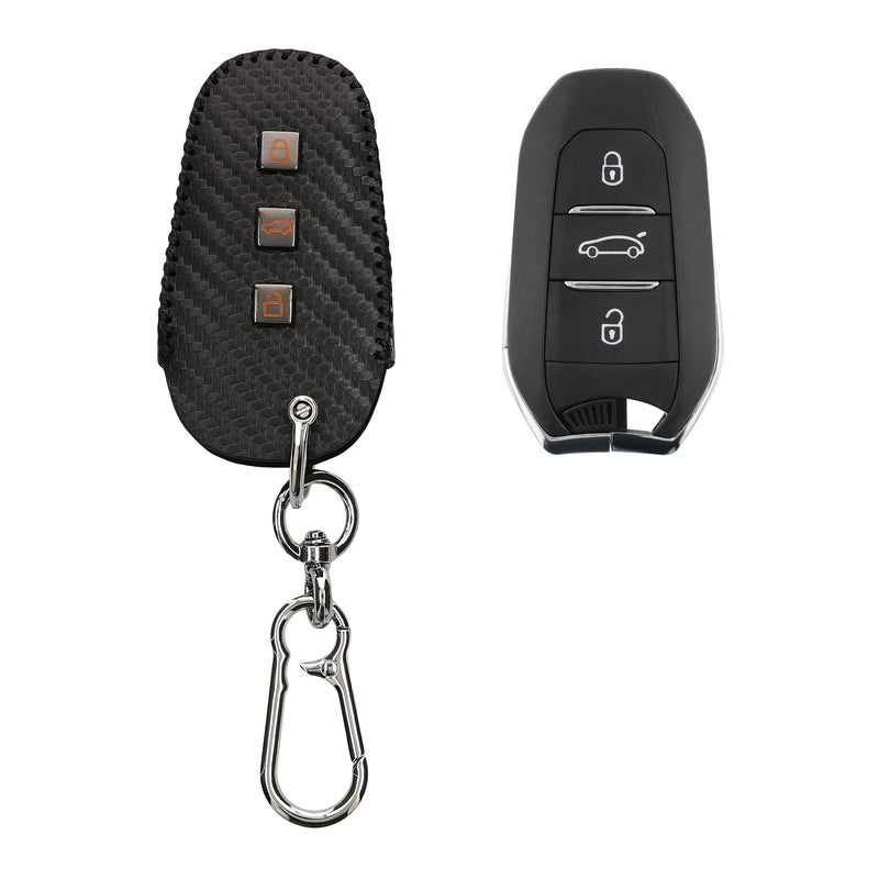 kwmobile Autoschlüssel Kunstleder Hülle kompatibel mit Peugeot Citroen 3-Tasten Smartkey Autoschlüssel (nur Keyless Go) Cover - Schlüsselhülle mit Schlüsselring - Schwarz  [dsg01]