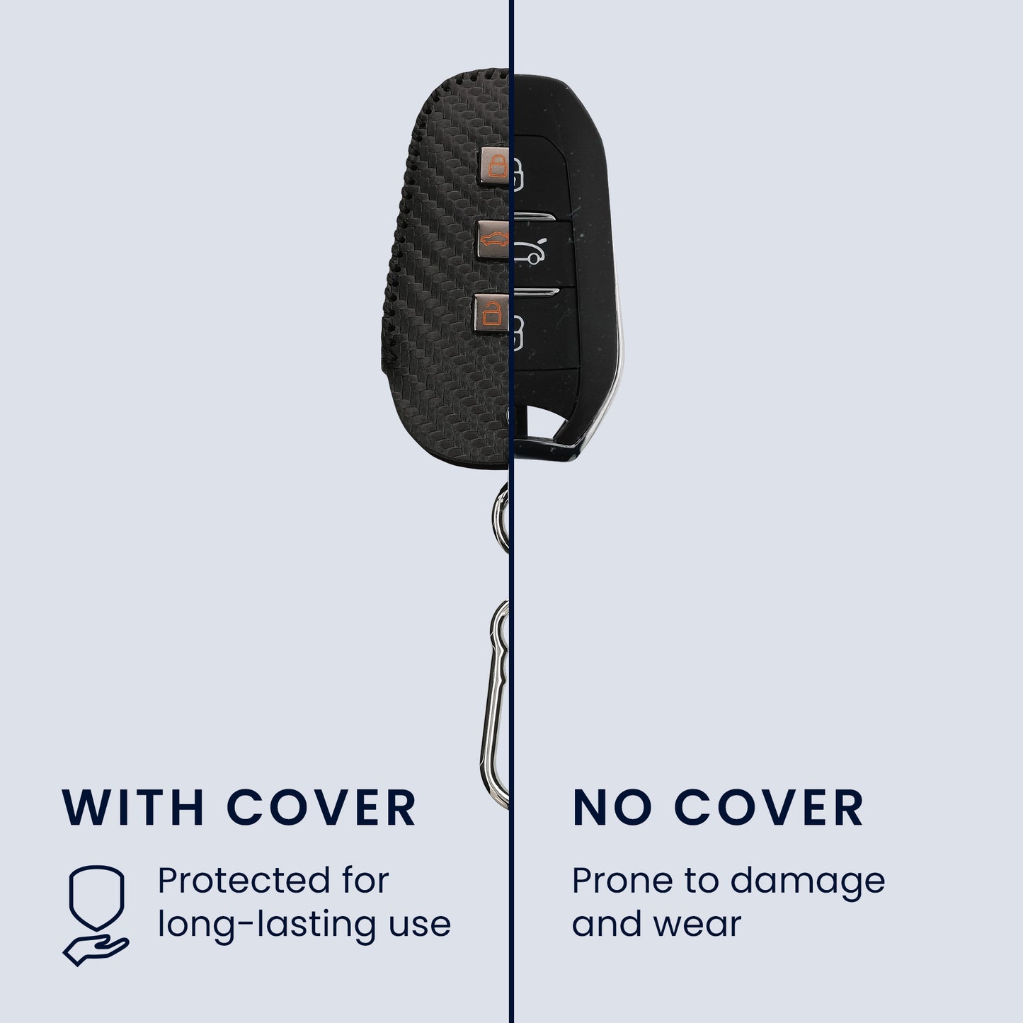 kwmobile Car Key Cover Compatible with Peugeot Citroen 3-Button Smart Key Car Key Cover with Key Ring