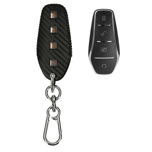 kwmobile Autoschlüssel Kunstleder Hülle kompatibel mit BYD Atto 3 / Sealion / Han / Tang / Dolphin / Seal Cover - Schlüsselhülle mit Schlüsselring - Schwarz  [dsg01]