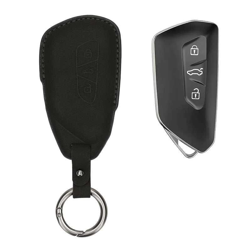 kwmobile Kunstleder Autoschlüssel Cover kompatibel mit VW Golf 8 3-Tasten Autoschlüssel Hülle - Schutzhülle mit Matte-Finish und Schlüsselring - Schwarz matt Schwarz matt  