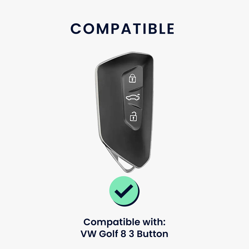 kwmobile Faux Leather Car Key Cover Compatible with VW Golf 8 3-Button Car Key Case - Protective Shell with Keyring