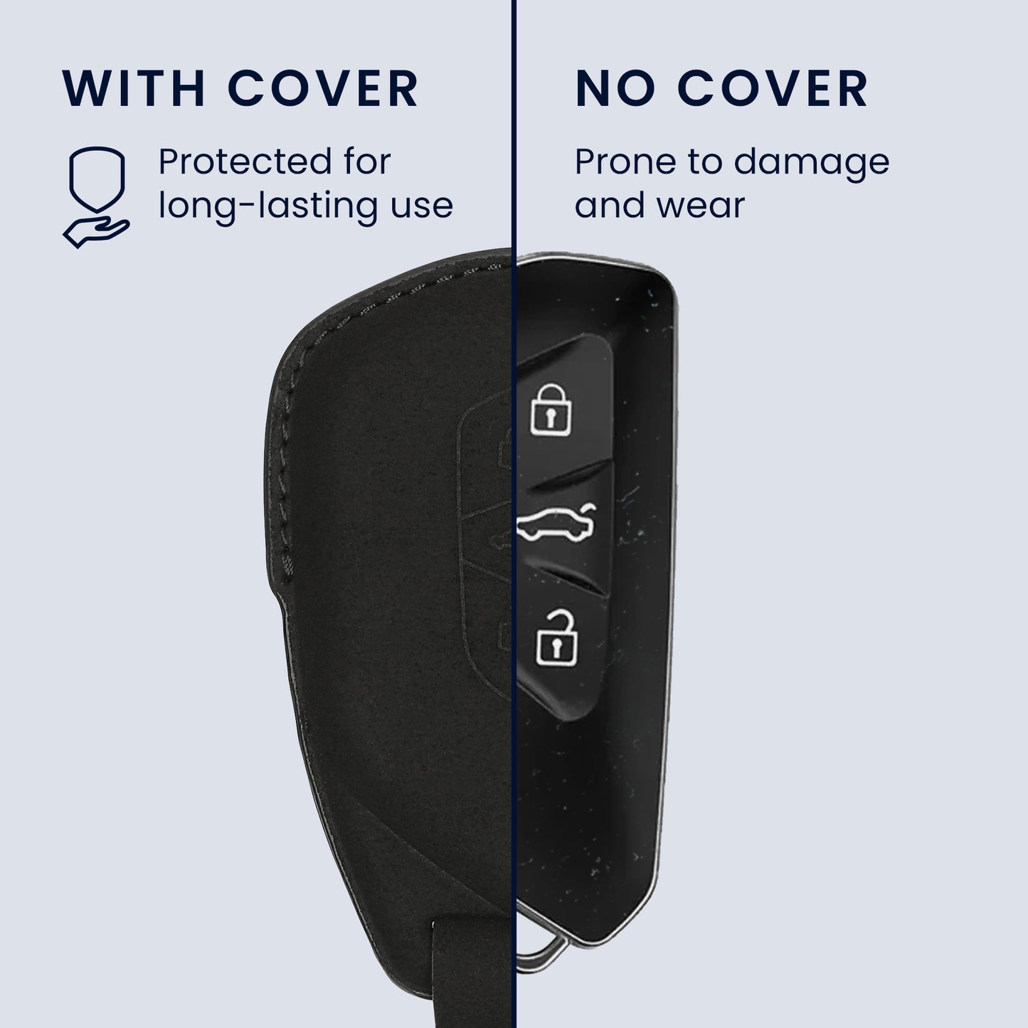 kwmobile Faux Leather Car Key Cover Compatible with VW Golf 8 3-Button Car Key Case - Protective Shell with Keyring