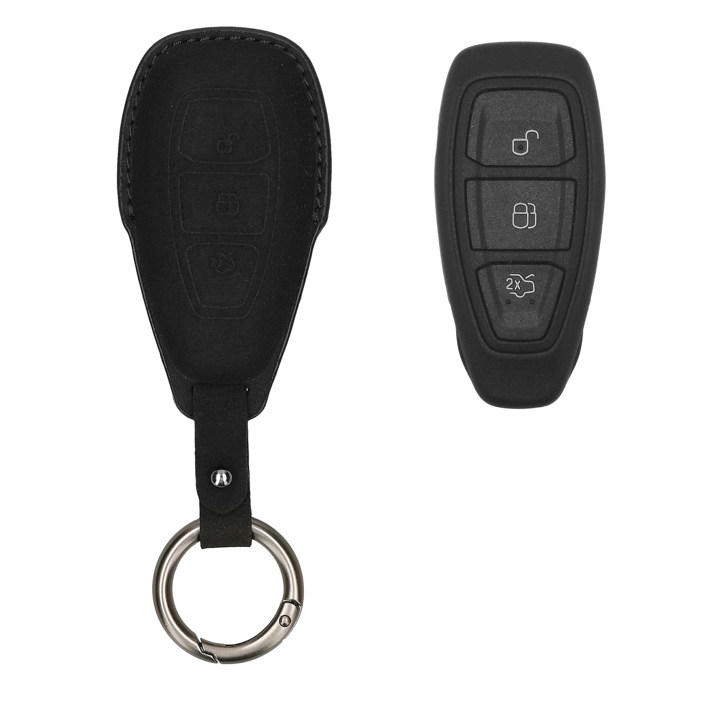 kwmobile Kunstleder Autoschlüssel Cover kompatibel mit Ford 3-Tasten Autoschlüssel Keyless Go Hülle - Schutzhülle mit Matte-Finish und Schlüsselring - Schwarz matt Schwarz matt  