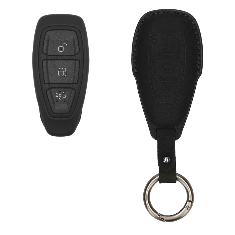 kwmobile PU Leather Car Key Cover Compatible with Ford 3-Button Car Key Keyless Go Case Protective Cover with Keychain